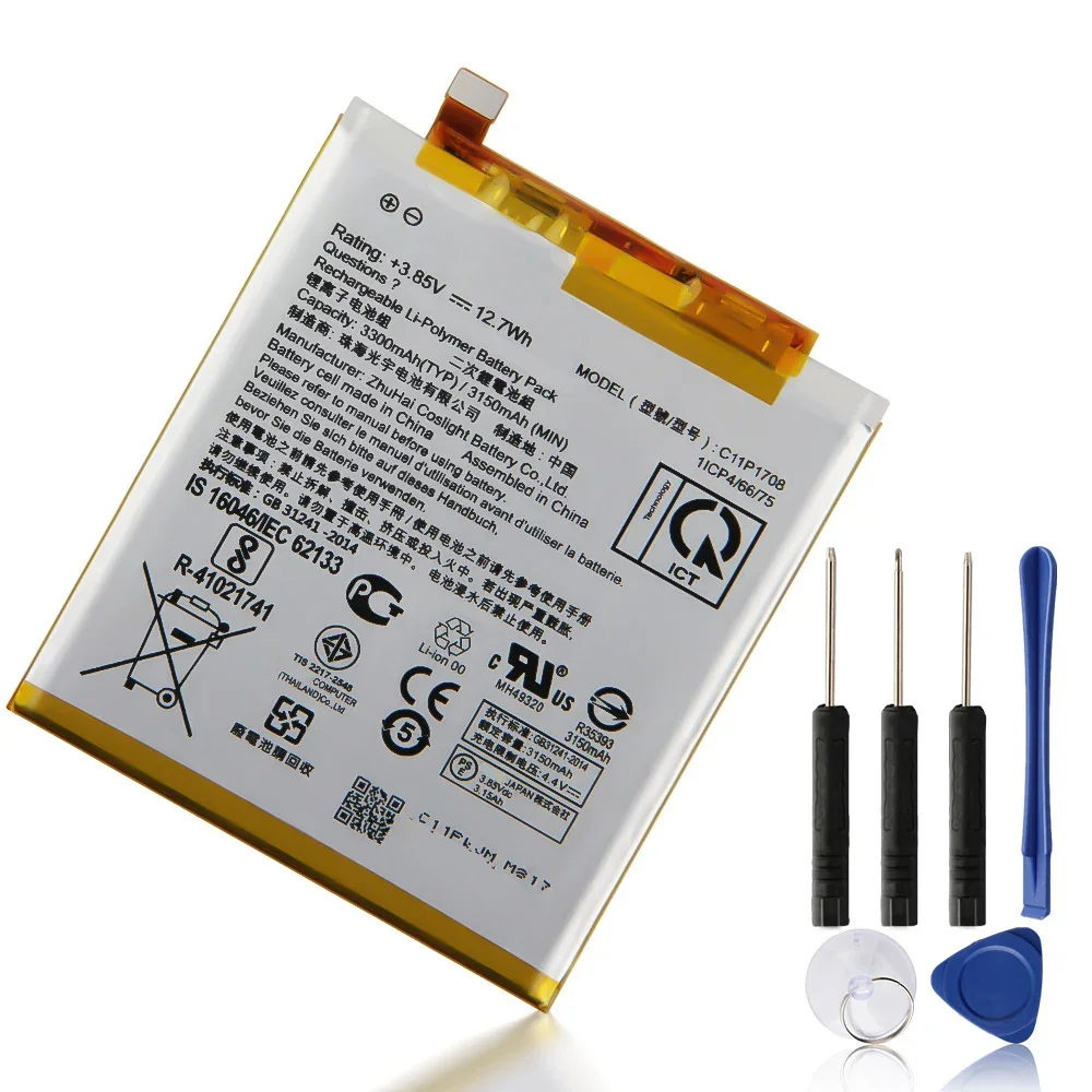 Phone Replacement Battery C11P1708 For ASUS Zenfone 5 5Z ZE620KL ZS620KL Z01RD X00QD 3300mAh High Quality Batteries With Tool