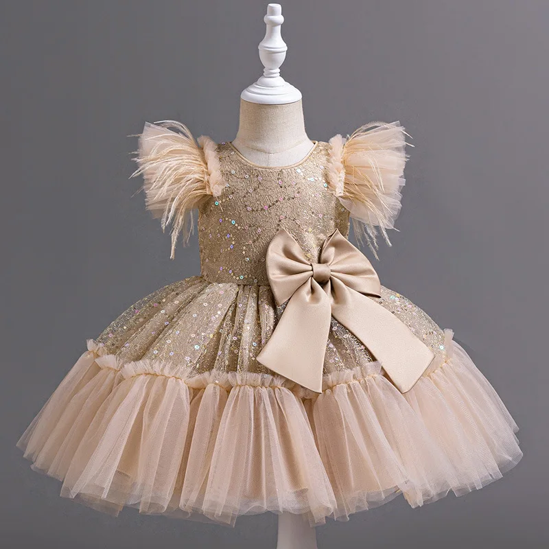 Children\'s dress new stage performance birthday first year party small flying sleeve mesh elegant fluffy Girl Princess Dress