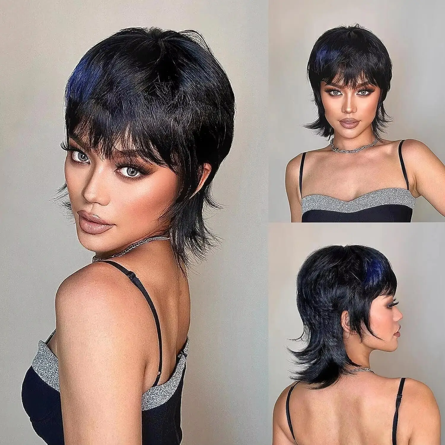 

Short Brown Wigs Shaggy Layered 80s Mullet Wig Pixie Cut Wig With Bangs Curly Synthetic Natural Fake Hair Replacement Wigs