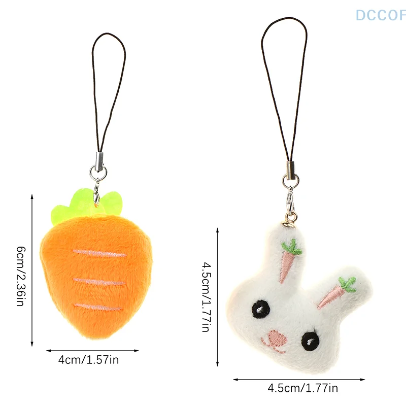 Kawaii Rabbit Carrot Phone Lanyard Stuffed Animal Doll Pendant Phone Chain For Girls Cute Plush Doll Phone Strap Keychain