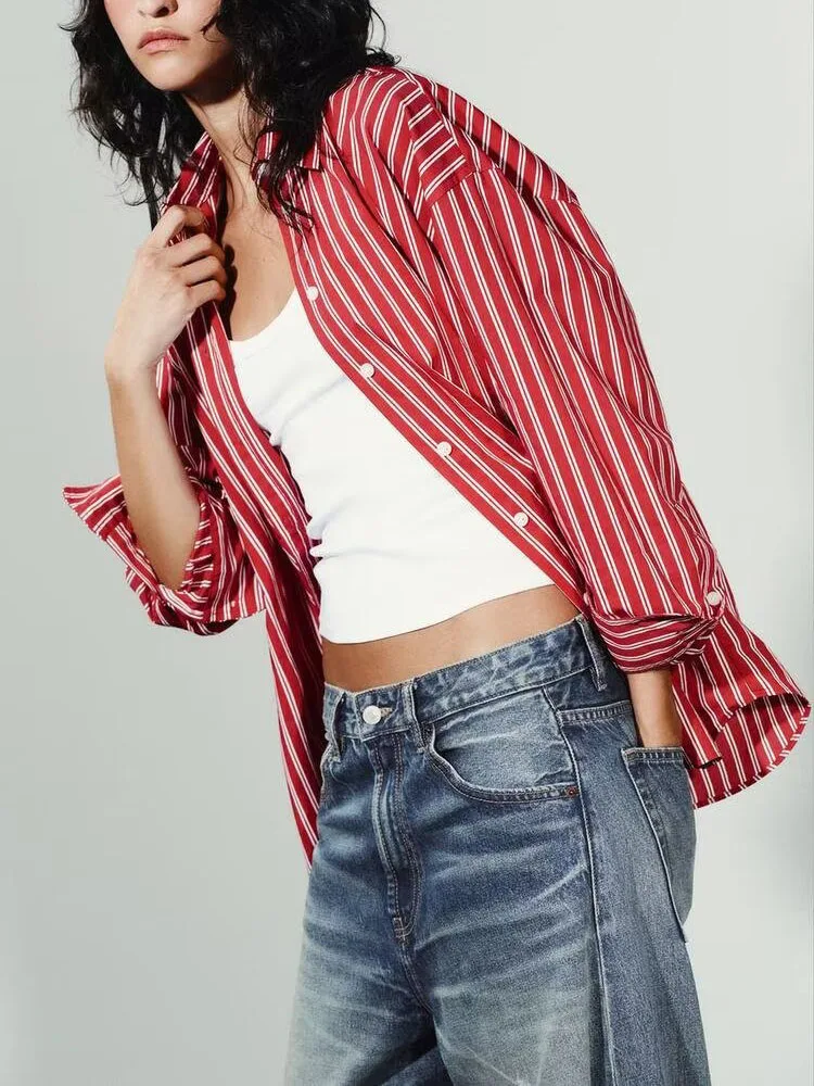 Autunno 2025 Nuovo Arrivo Sciolto Seta irt Lungo Sve A Righe Faionable Abbigliamento Donna Etnico Costume di Scena 882353 094