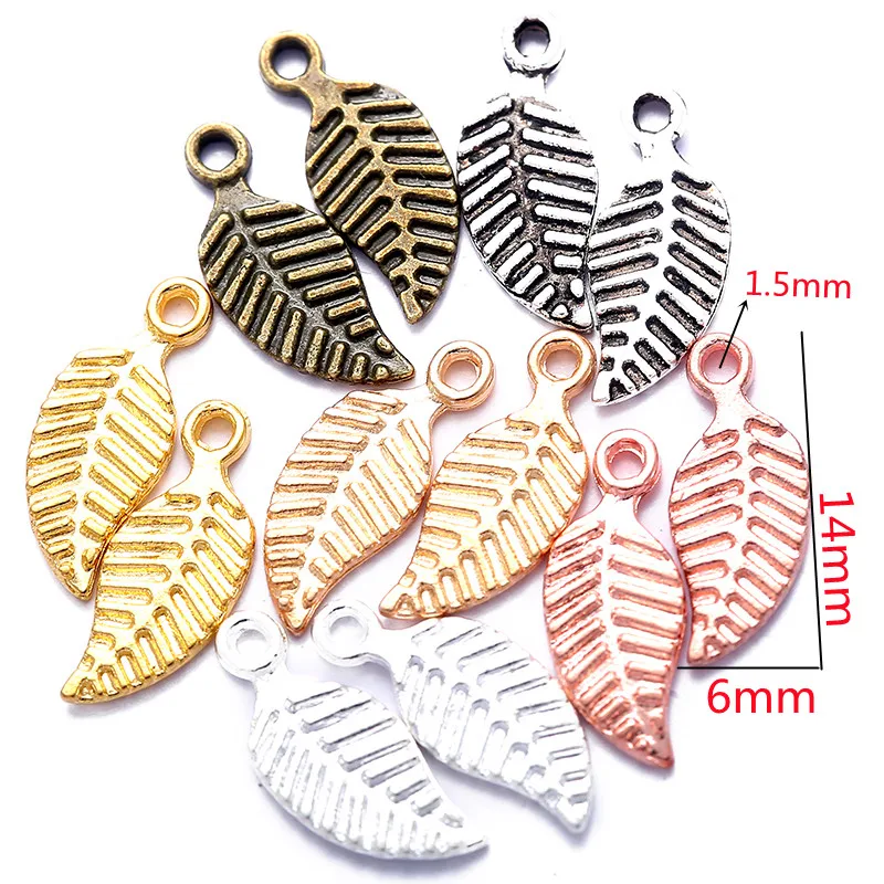 50pcs 14*6mm New Product 6 colors small leaves Charms Necklace Pendant Bracelet Jewelry Making Handmade Crafts diy Supplies