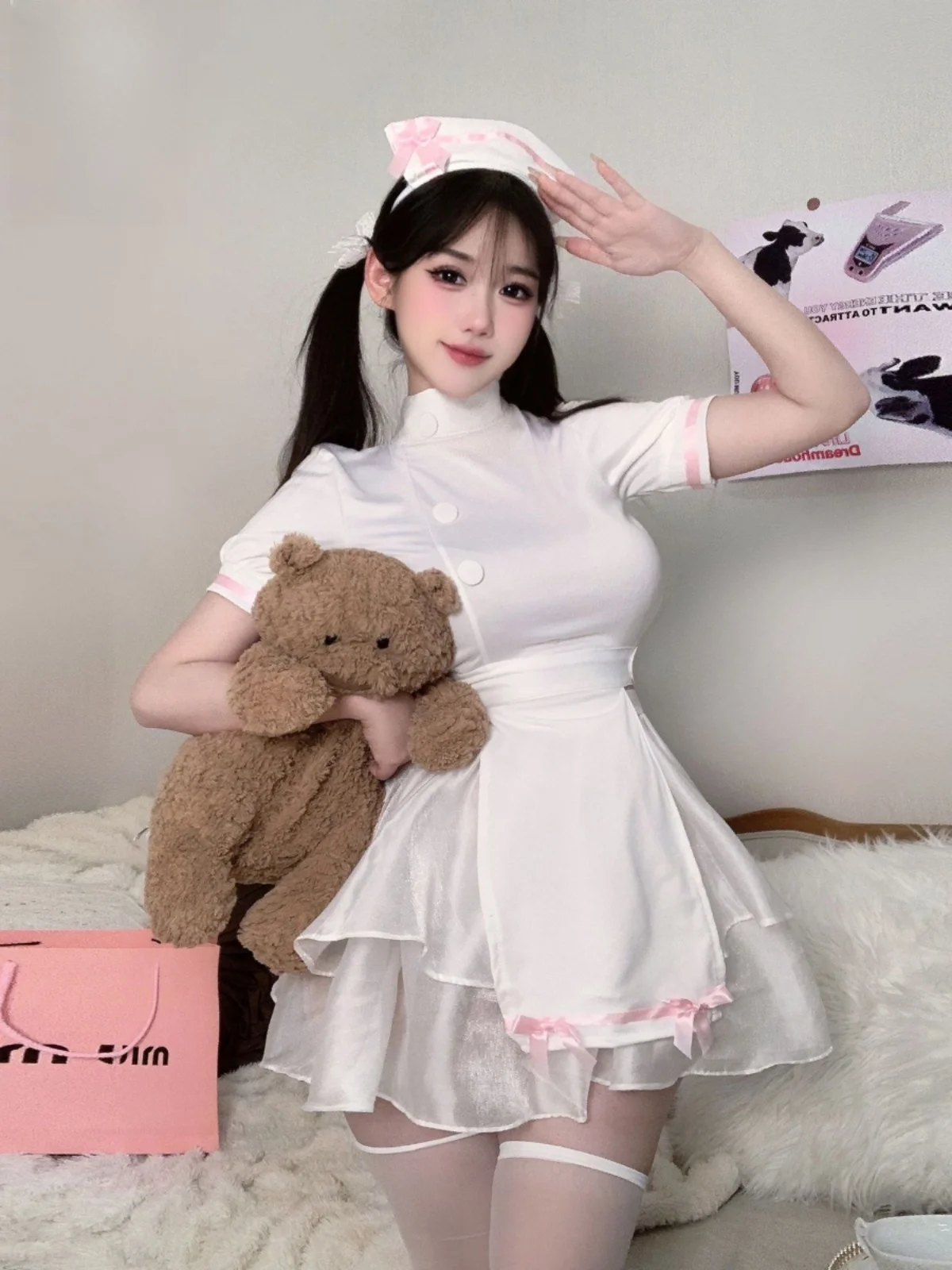 Sexy Verpleegster Cosplay Kostuum Pure Desire Maid orm Lolita Dr ort Sve Polyester Lente Zomer Herfst Winter Dr