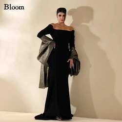 Bloom-vestidos de noche con hombros descubiertos, manga larga, sirena negra, nuevo diseño, vestido Formal, celebración, boda, fiesta