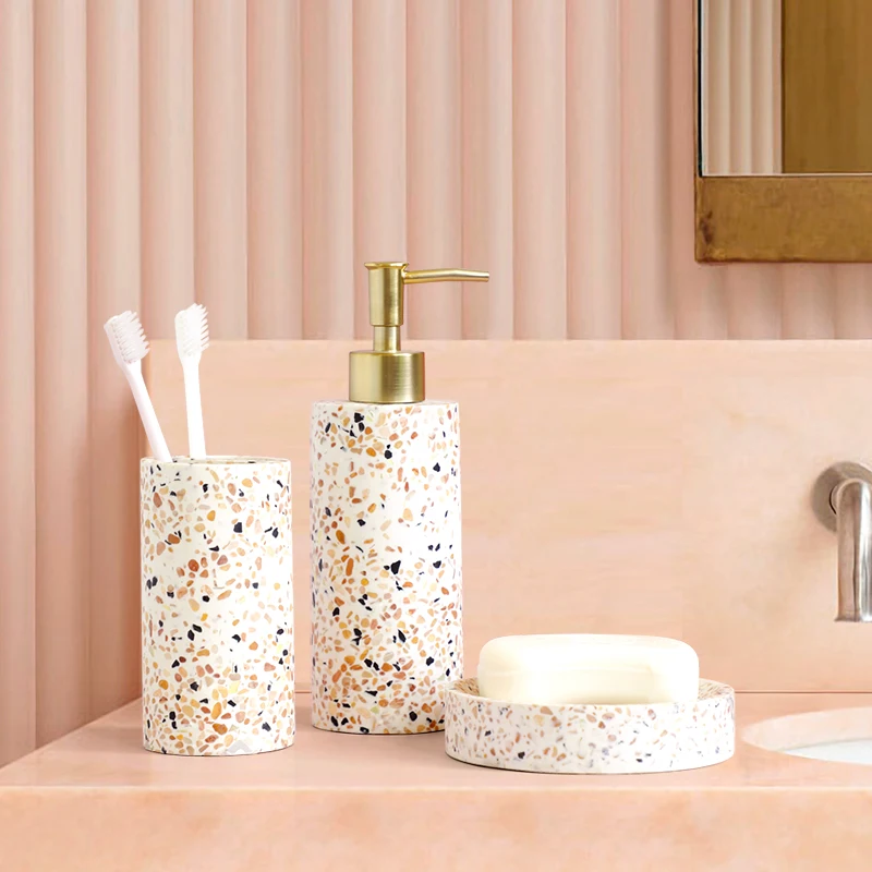 Bathroom Accessories  Toothbrush Holder, Resin Gift Set Apartment Necessities, Contain Soap Dispenser,Soap Dish