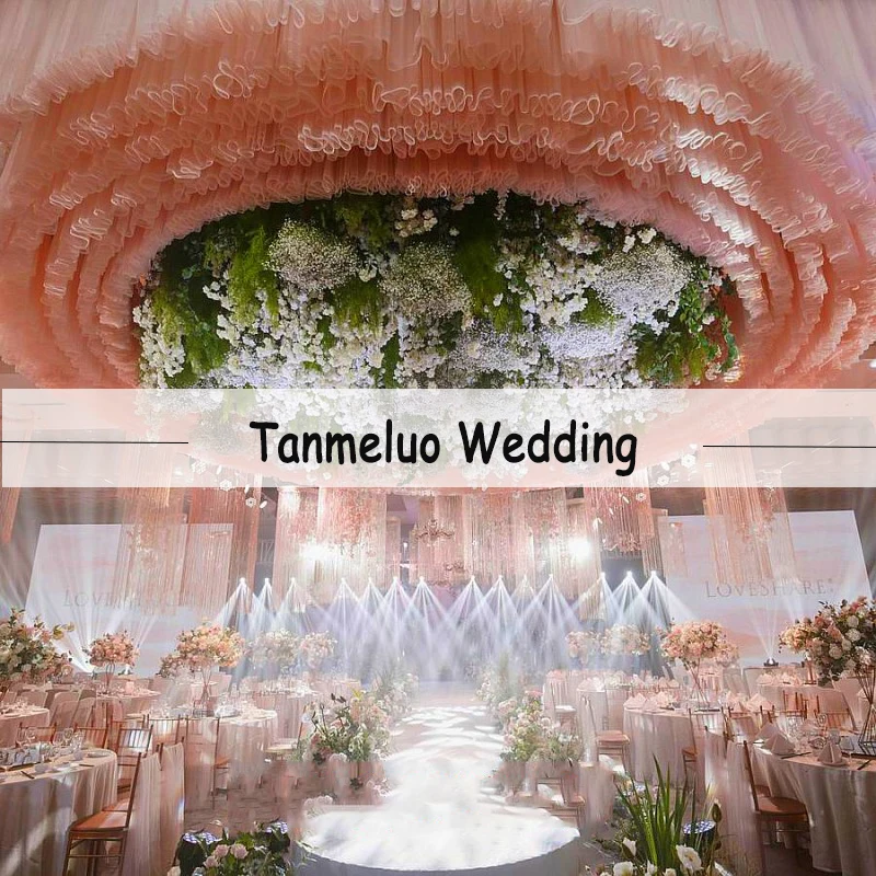 10M WhiteTutu Ceiling Drapery Panels Wedding Decoration Mariage Long Sheer Gauze Ceiling Draping Ceremony Hall Party Decorations