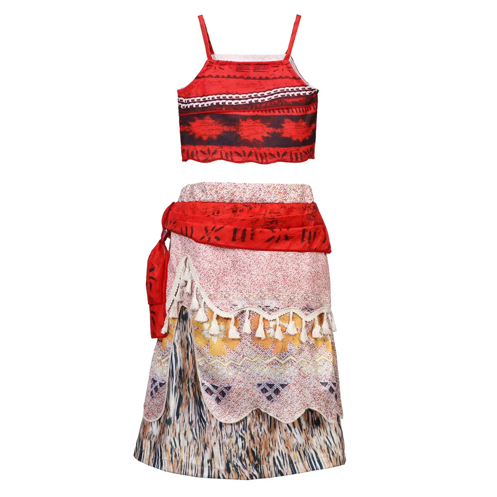 ชุดโมอาน่าสำหรับเด็กผู้หญิง ชุดคอสเพลย์พร้อมสร้อยคอเลอีดอกไม้ กิ๊บติดผม และกระโปรงหญ้า ชุดเจ้าหญิง ของขวัญวันเกิด