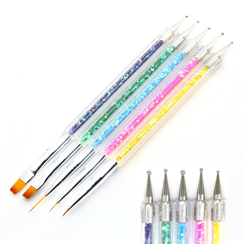 5/20 piezas Pinceles para arte de uñas, punta de diseño, dibujo, tallado, punteado, plano, abanico, delineador, acrílico, gel, UV, esmalte, herramientas de manicura 2