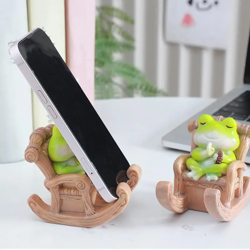 Desktop Phone Holder Rocking Chair Cellphone Holder Frog Tablet Stand Resin Cell Phone Holder For Smartphones Tablets