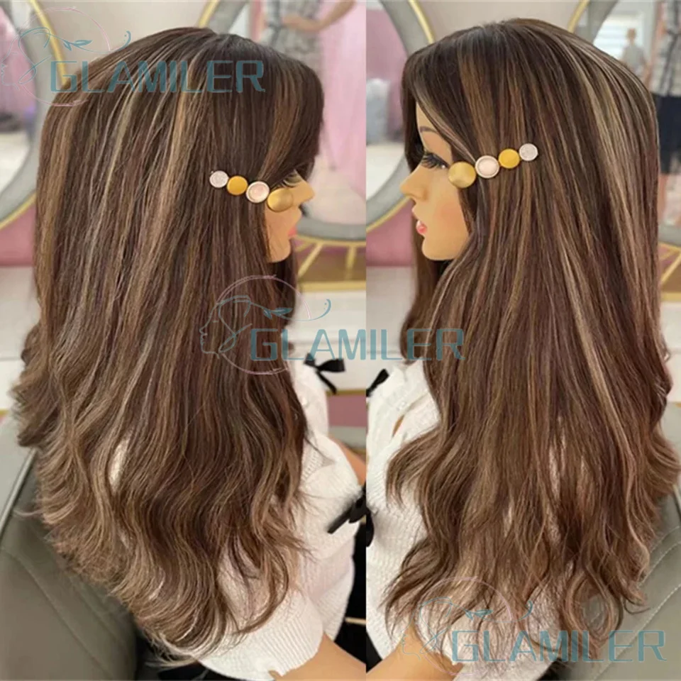 

Highlight Human Hair Brown Blonde Body Wavy Remy Brazilian Balayaga Wavy 13x4 Silk Top Lace Front Wigs 13x6/360 Lace Front Wigs