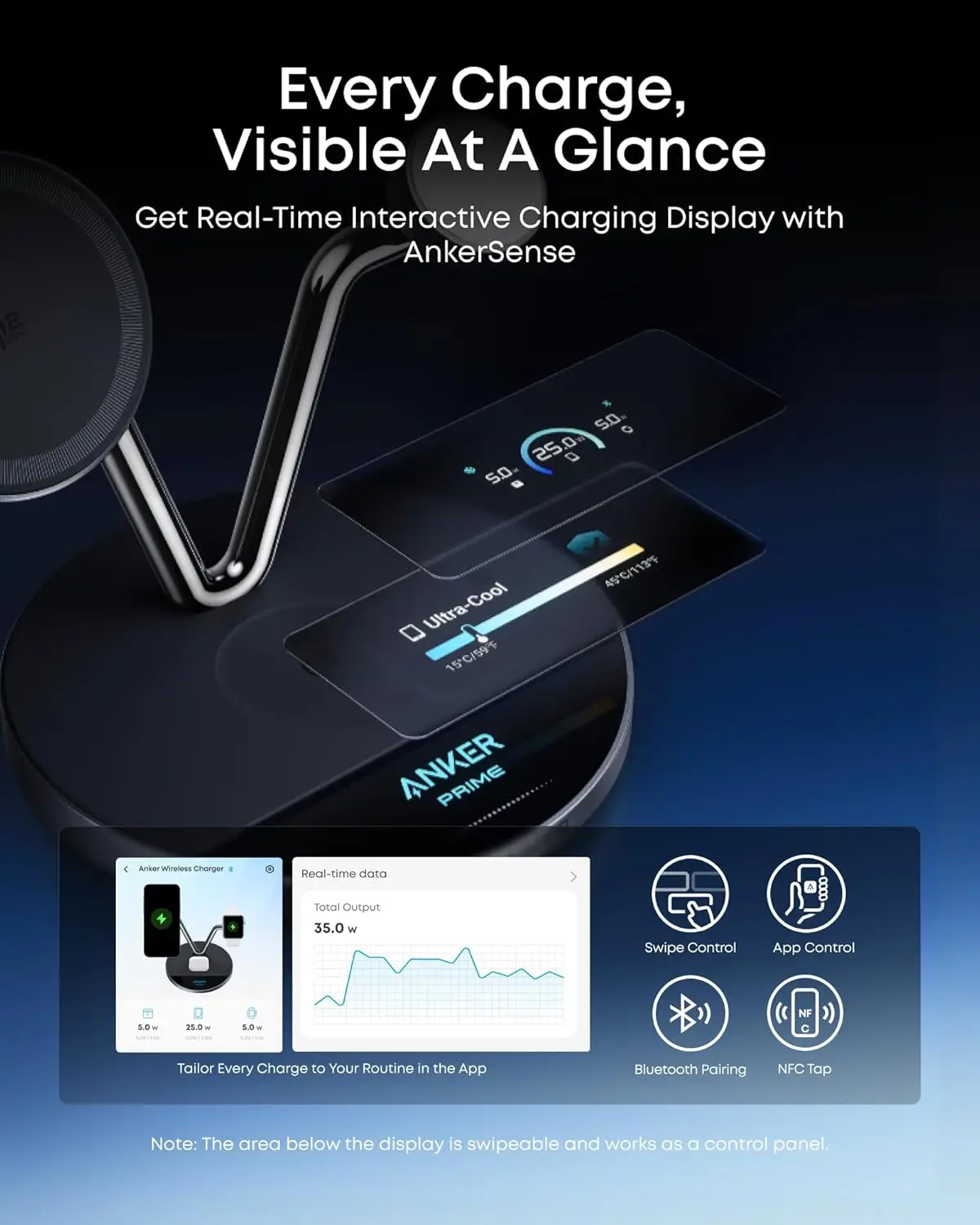 Anker Prime B25X7 3‑in‑1 Wireless Charging Station 25W Qi‑2 MagGo AirCool Dock Display Stand for iPhone Apple Watch AirPods view 3
