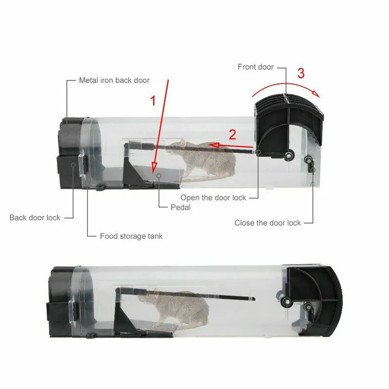 Automatic Mice Indoor Rat Perspective Mouse Bait Box Household Clip Mouse Cage Plastic Rat Safety Mousetrap