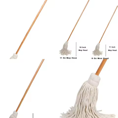 Eleventh-Ounce White Cotton Deck Mop with Sturdy Wooden Handle