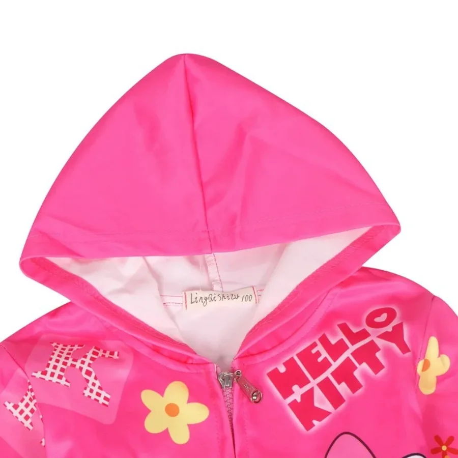 Hello Kitty Cute Cartoon Girls Hooded zipper Jackets Children\'s Wear Casual Simple Coats Baby Foreign Style Warm Windproof Tops