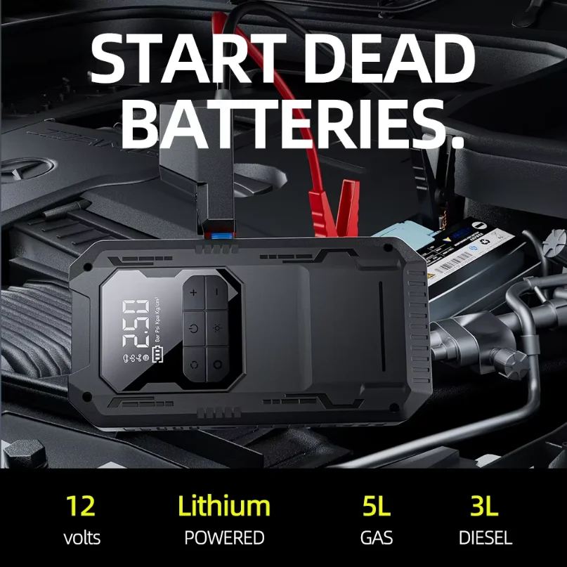 4-IN-1 Car Jump Starter with Air Compressor Car Auto Battery Booster Device150PSI Air Pump Portable Power Bank Tire Inflator