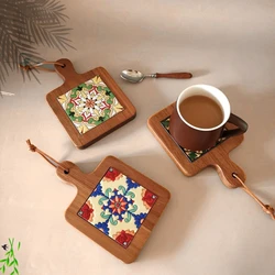 Solid Wood Flower Brick Hand Pot Mat Insulated Cup Mat Retro Dining Mat Decoration for Home Restaurants Kitchen Table Mat Cup