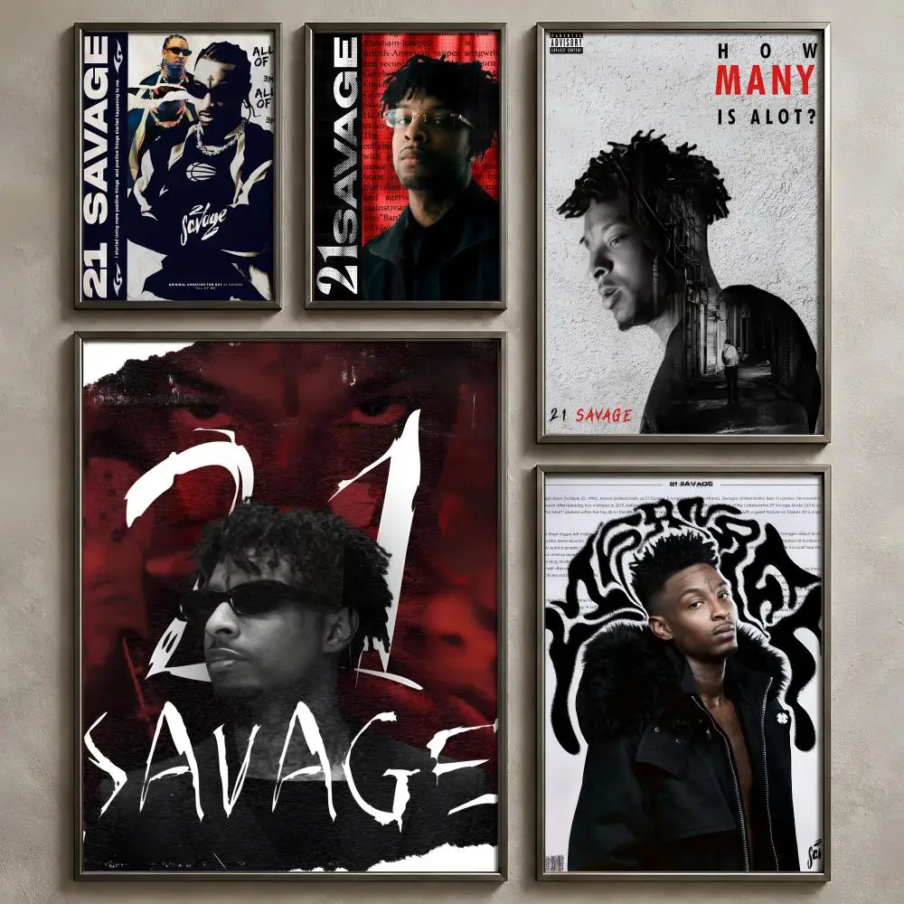 Rapper 2-21Savage-e Poster Vintage Self Adhesive PP Wall Art Home Bar Bedroom Decor Gift