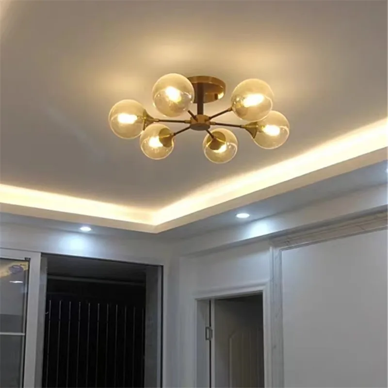 

Industrial glass chandelier lighting LED Smoke grey/Clear glass globe lamps Gold black lights Bedroom Home Decor bedroom lamp