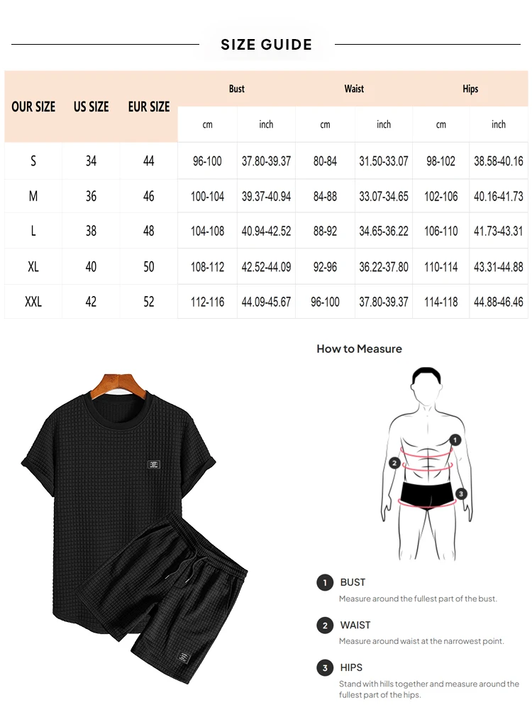 Men's Shirt and Shorts Set Summer Waffle Arc Hem Outfits 2 Piece Fashion Short Sleeve Casual O Neck T Shirts Set for Men