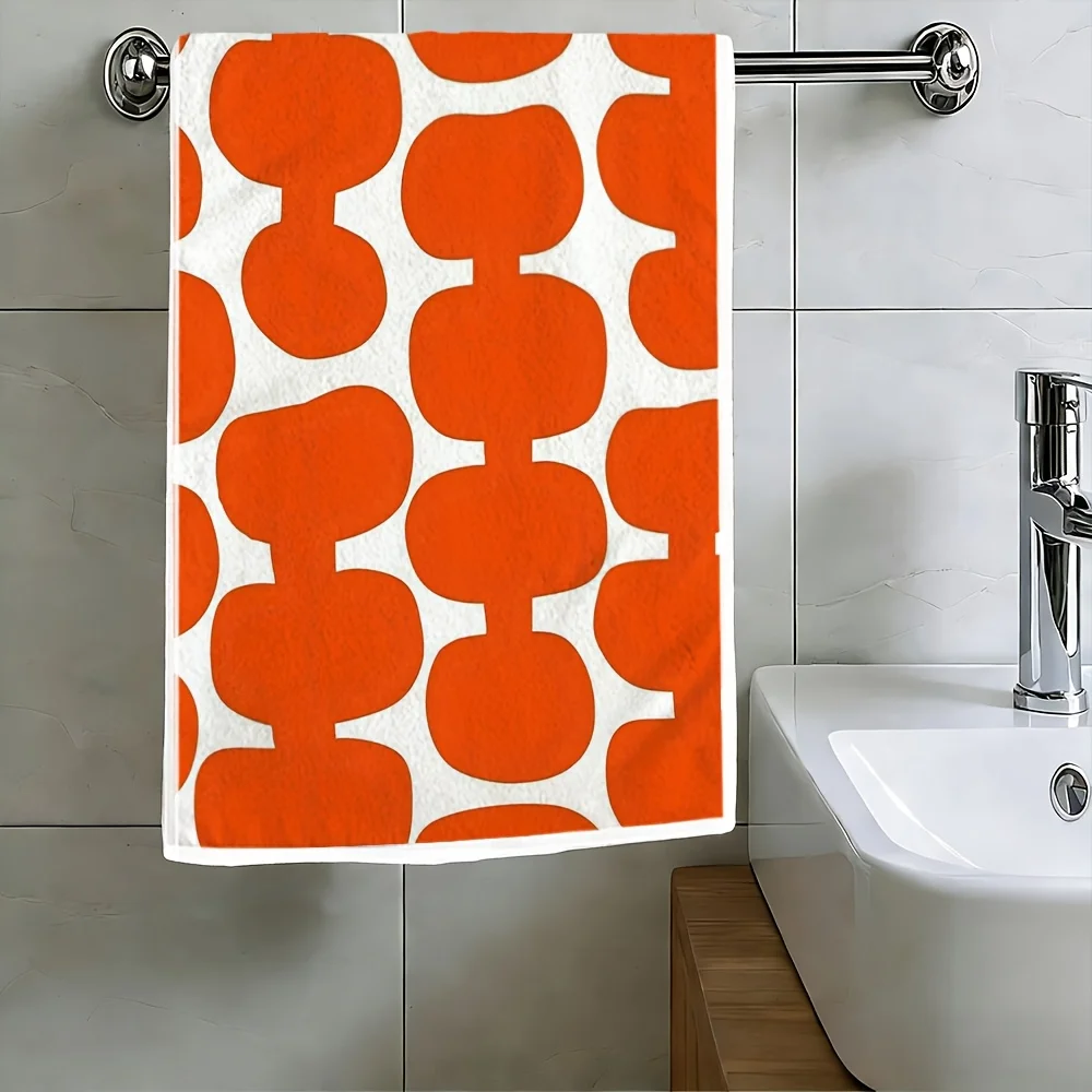 1pc Orange Geometric Printed Kitchen Towel, Soft Absorbent Hand Towel, Perfect for Bathroom,Home,Modern Nordic Decor, Guest Room