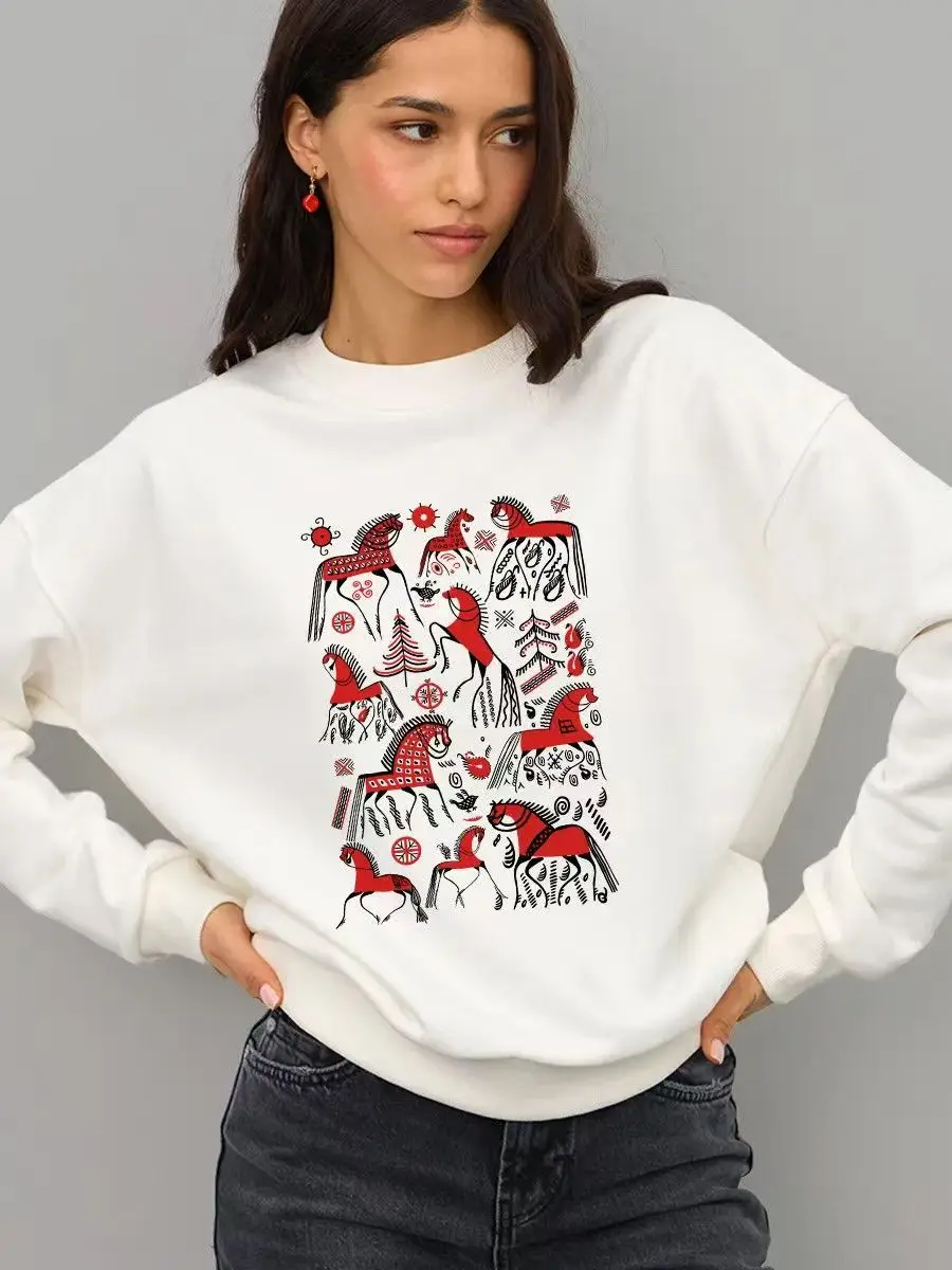

Funny Abstract Anime Printed Loose Hip Hop Sweatshirt Women Long Sleeve Round Neck Russian Style Casual Female Clothes Spring