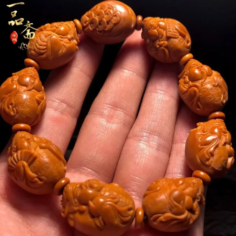 Babaoye Shark Back Olive Nut Bracelet Wealth Comes from Every Stone Carving Old Tree Iron Nuclear Seed Handmade Carvin