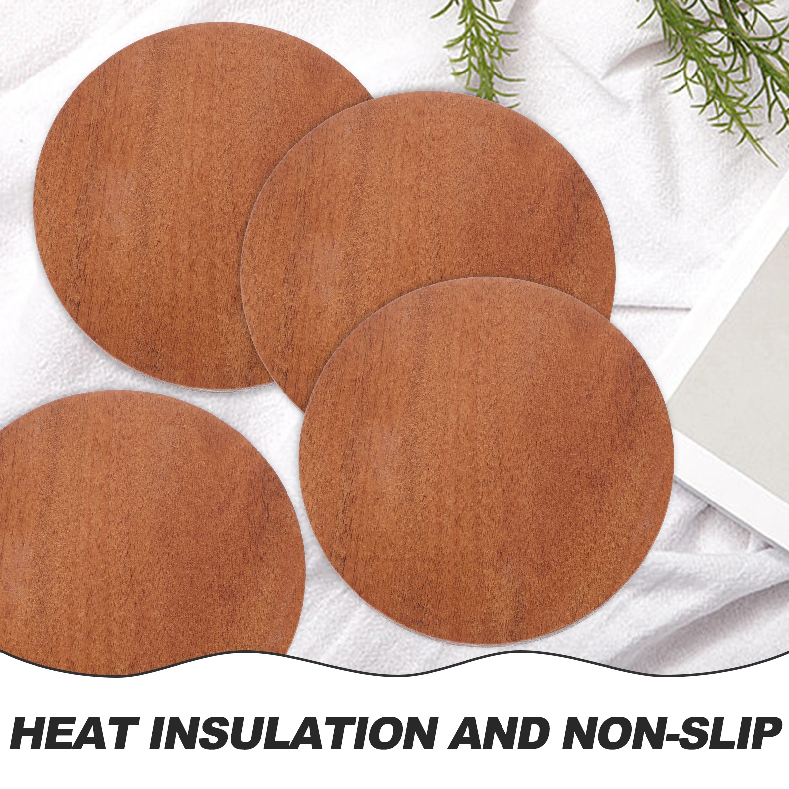 

4pcs Round Wooden Coasters 10x10cm Litchi Wood Heat Insulation Non Slip Coffee Cup Mats Home Table Simple Easy Clean Multi