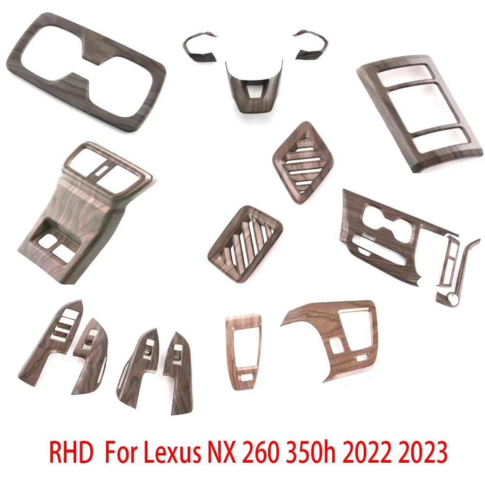 RHD Peach Wood Interior Accessories For Lexus NX 260 350h 2022 2023 Window Switch Panel Steering Wheel Cover AC Outlet gear Trim