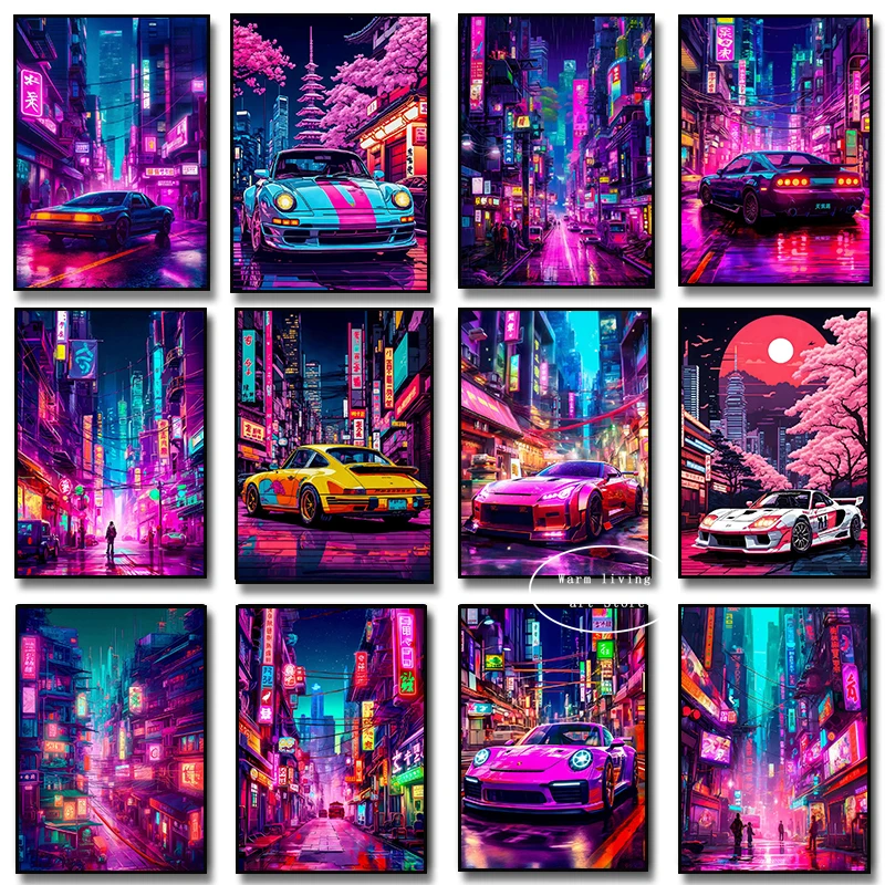 Neon Punk Dream Tokyo Future Night City Jdm Car Poster Aesthetic Wall  Art Samurai Geisha Canvas Print Picture Home Room Decor