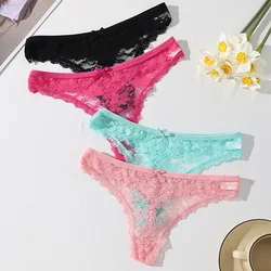 4PCS Women Thongs Panties Sexy Underwear Lace Underpants Low Waist Lingerie Female Floral Lace Briefs Breathable Ladies Pantys