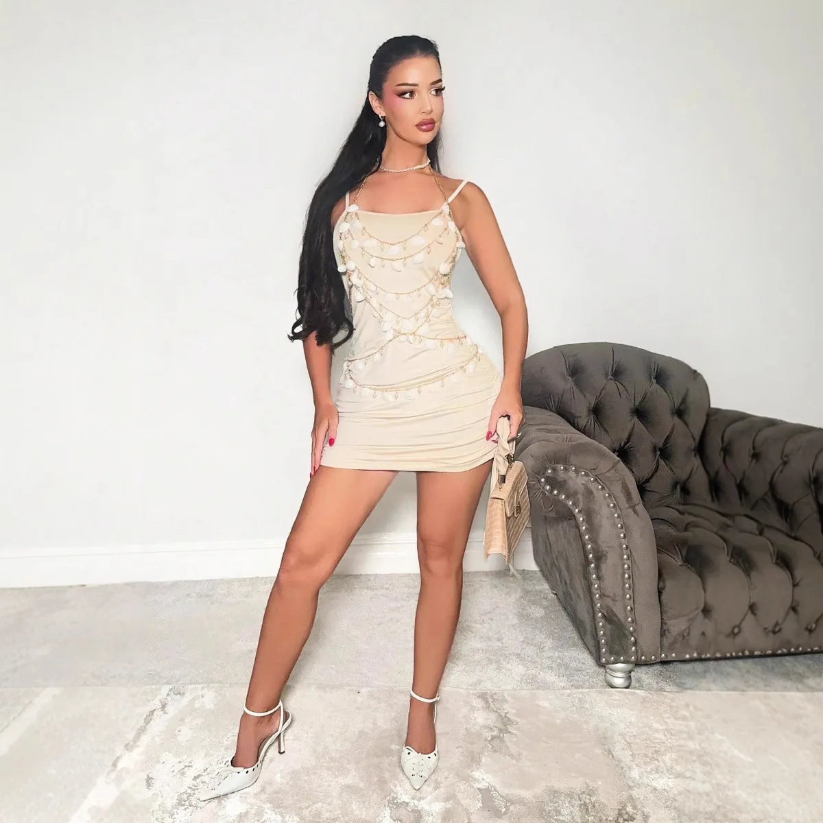 

2024 Handmade Chain Sexy Spicy Girl Shell Series Women's Chest Accessories Two-Piece Set L23616