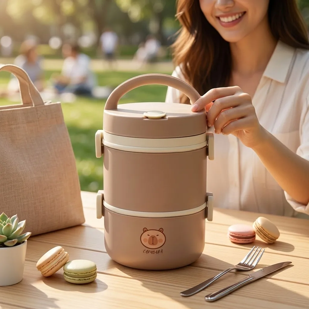 304 Stainless Steel Thermal Lunch Box Bento Box Set Microwavable Portable Food Storage Containers Kawaii Kids School Adults Work view 2