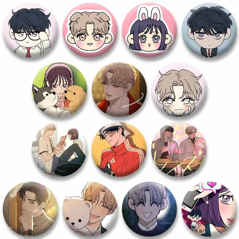 Lovely Korean Manhwa Operation True Love Button Pins Cartoon Character Lapel Badges Bag Hat Funny Round Brooch Accessory Gifts