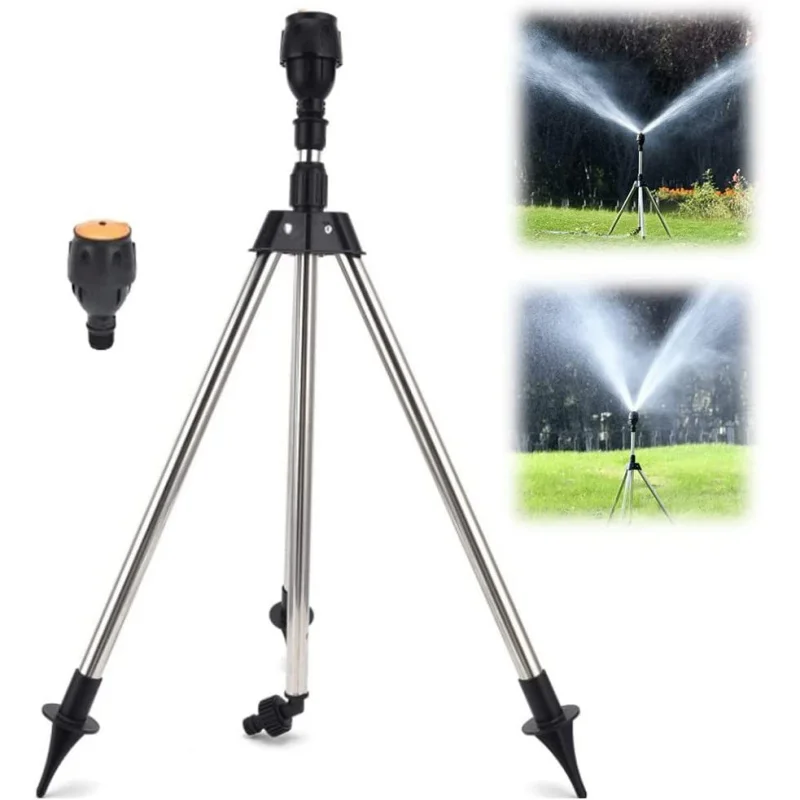 Garden Automatic Rotating Sprinkler Stainless Steel Tripod Irrigation Stand 360-Degree Water Jet Garden Lawn Sprinkler Tool