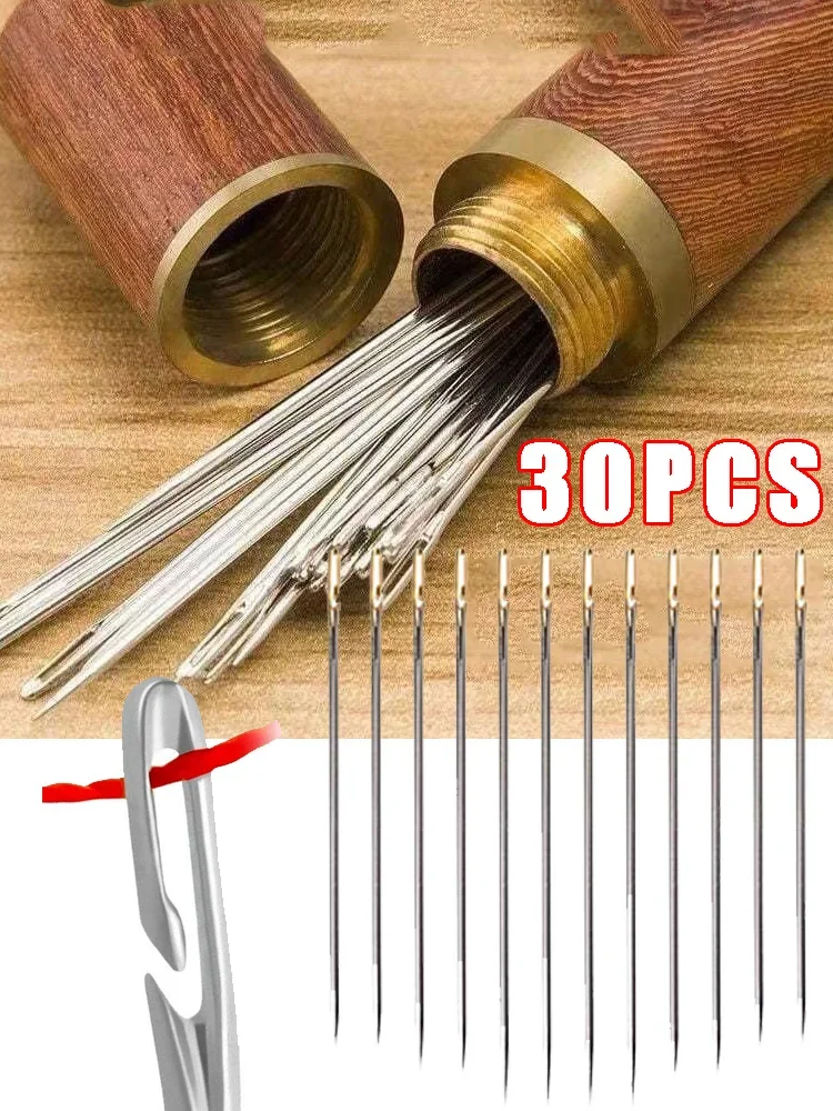 30 Stück Nähnadeln für ältere Menschen, Edelstahl, schnell, automatisch, selbstfädelnd, zum Nähen, DIY-Sticknadel-Einfädler für E – Detail 1