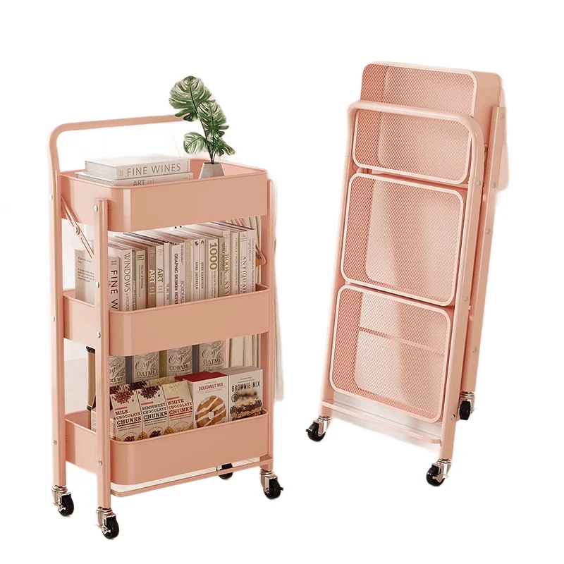Foldable storage rack, mobile cart, snack organizer for the living room – multi-level floor-standing design.