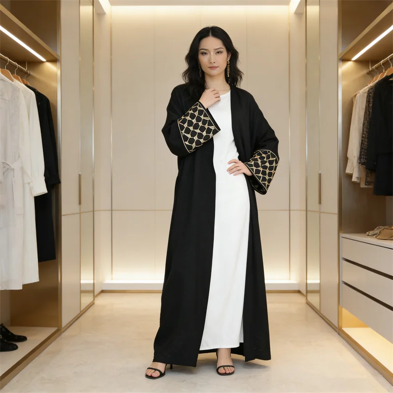 

Eid Embroidery Abayas for Women Muslim Dress Dubai Kaftan Open Abaya Turkey Kebaya Kimono Cardigan Ramadan Robe Islam Jalabiya