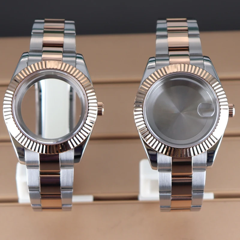 

36mm/39mm Fluted Curved Watch Case bands Sapphire Crystal For DJ SK NH35 NH36 NH38/34 Miyota 8215 8205 Movement Silver Rose Gold