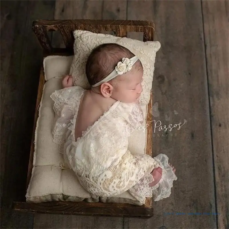 Newborn Baby Photography Props Outfits Girls Rompers with Headband Bodysuits