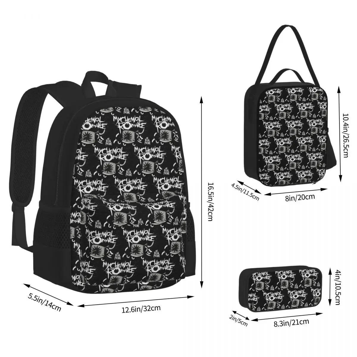 Mcr Band Punk Rock My Chemical Romance Backpacks Kids Bookbag School Bags Rucksack Lunch Bag Pen Bag Three-Piece Set