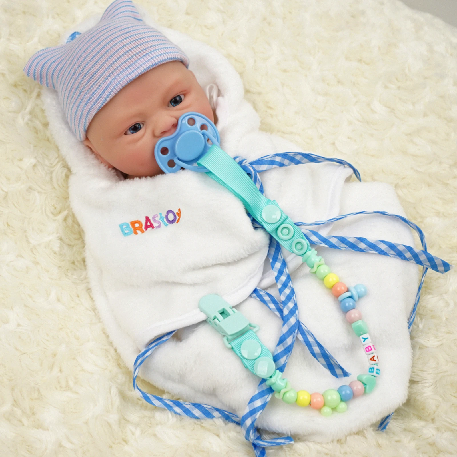 BRASTOY Boneca Bebê Reborn Silicone sólido 40cm Coco Menino Realista e Suave ao Toque Pode Ser Banhado,Enviado do Brasil