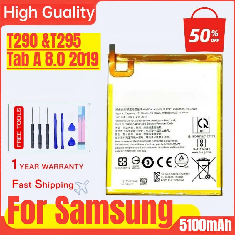 

SWD-WT-N8 for Samsung TabA 8.0 2019/T290/T295 Tablet Battery High Capacity Battery Replacement Bateria with Tools