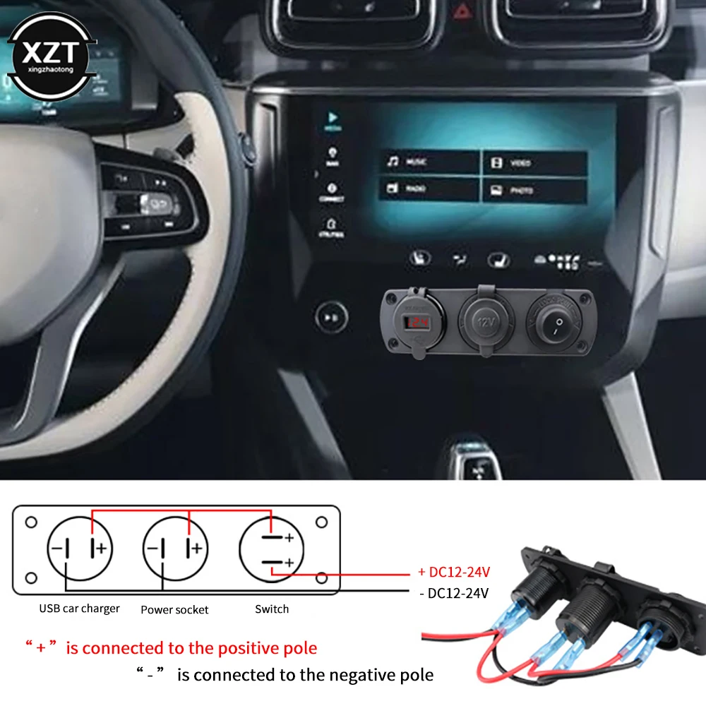 New 12V Cigarette Lighter Socket 3in 1 Waterproof Car Dual QC3.0 USB Outlet Panel for RV Marine Boat Power Socket Charger Socket