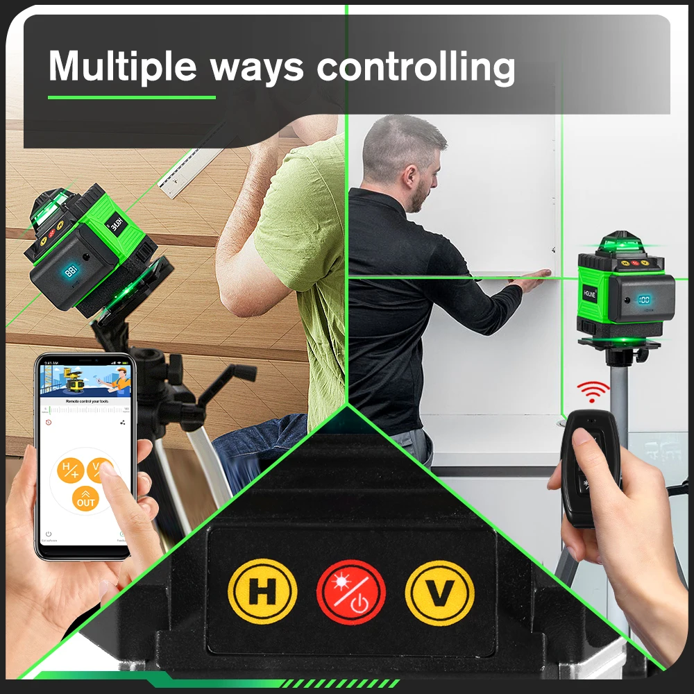 Imagem -02 - Hgline Verde 4d 16 Linhas Laser Nível App Controle Luz Verde Nível Laser Horizontal Vertical Níveis Ferramentas com Exibição de Energia