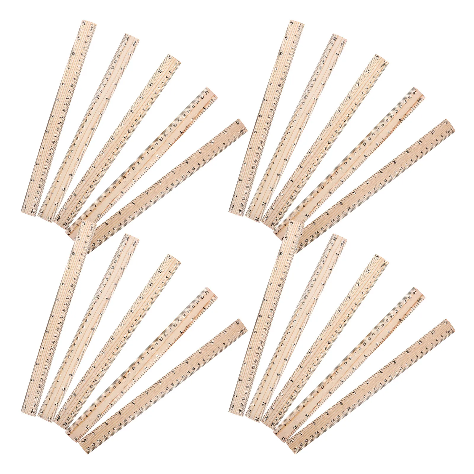 10Pcs Dual-Scale Wooden Measuring Ruler 30Cm 12 Inch Precision Straight Edge Tool for Students School Office Drafting Crafts