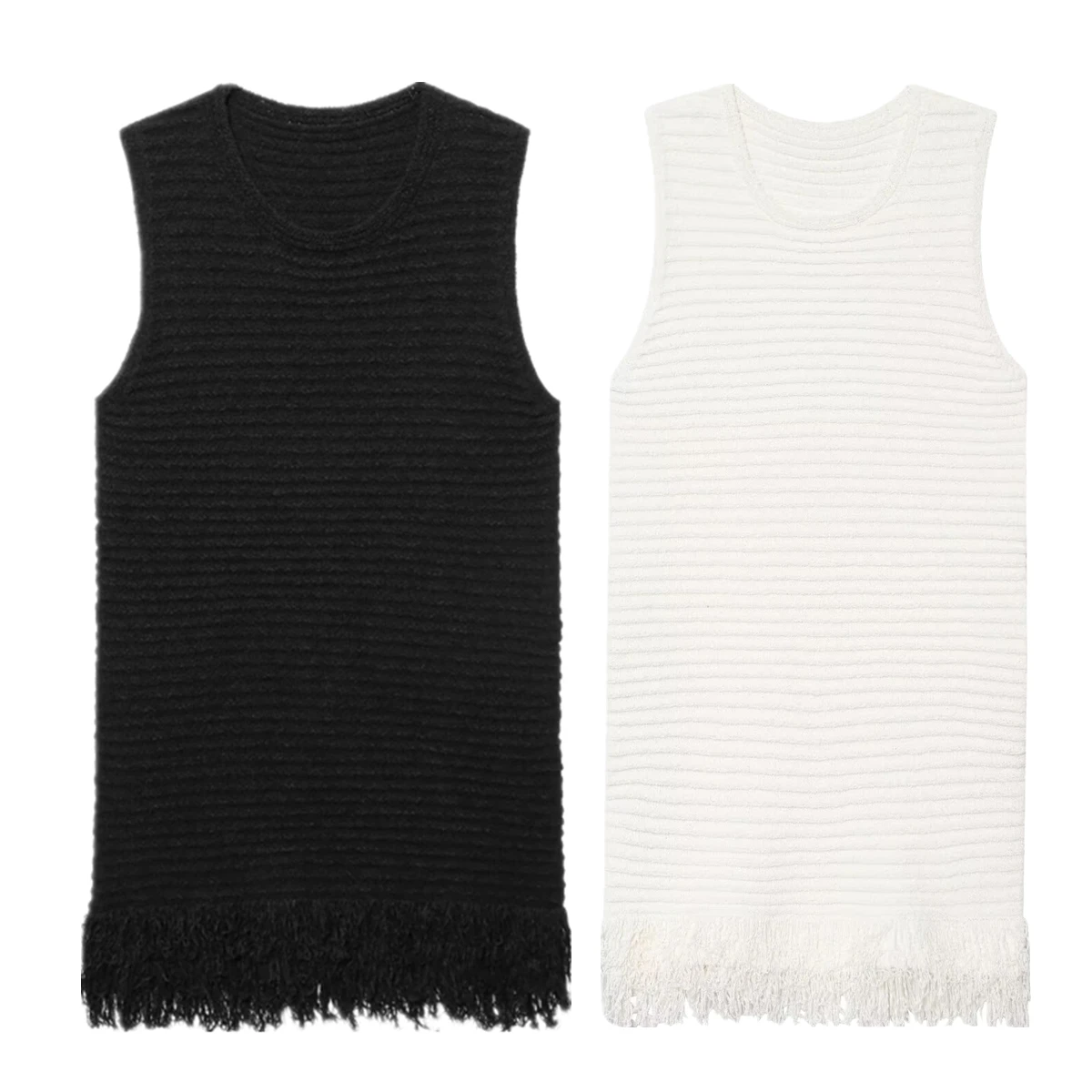 Maxdutti الخريف والشتاء الملابس النسائية الحد الأدنى بلون تانك فستان فرنسي أنيق شرابة فستان محبوك صغير للنساء