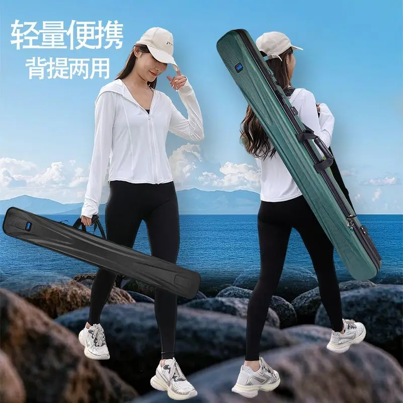 Waterproof Hard Shell Fishing Rod Bag Lightweight Portable Carry Backpack Dual Use For Adults Outdoor Travel Gear Storage Black