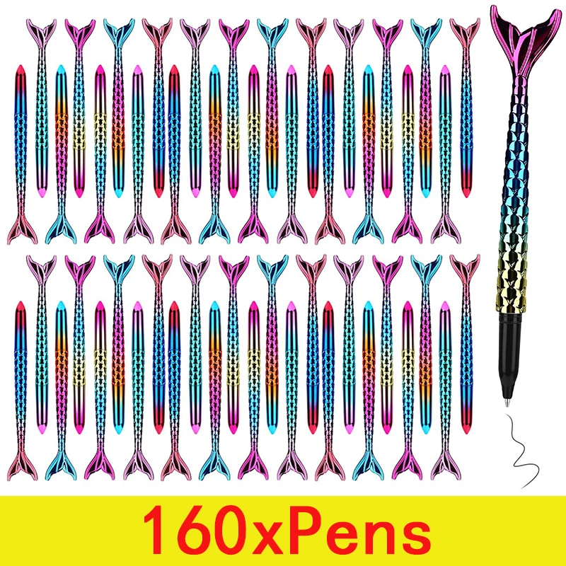 160Pcs Mermaid Ballpoint Pen Fish Tail Ball Pen Gel UV Colorful Supplies School Gradient Color Ballpoint Pens