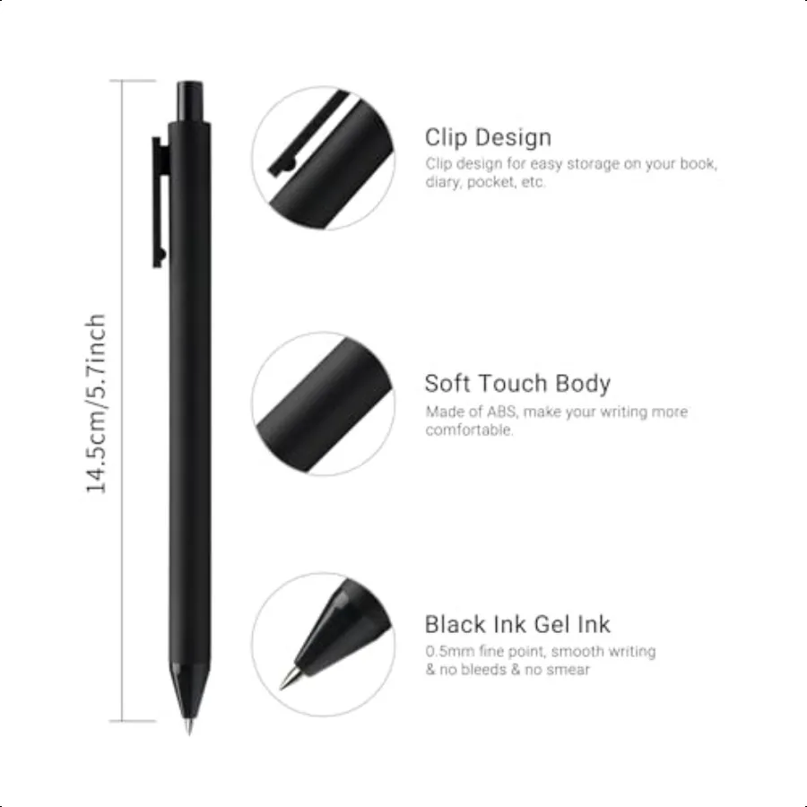 أقلام جل 0.5 ملم حبر أسود رفيع النقاط عدد 10 قطع سريعة الجفاف وكتابة سلسة جمالية للمكتب قابلة لإعادة الملء وقابلة للسحب #3