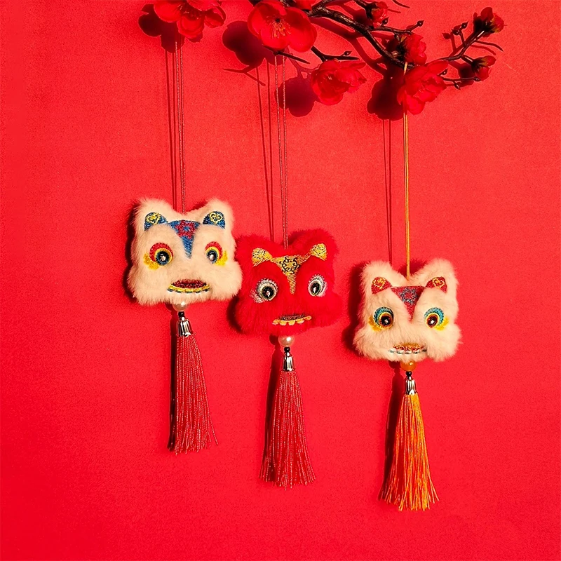 Chinese Style Festive Plush Lion Dance Tassel Pendant Luggage Hanging Decoration Accessories